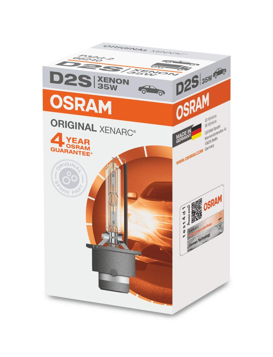 OSRAM D2S Xenon Headlight Bulbs Set of 2 - 35W, OEM, Made in Germany, Model 66240, Black