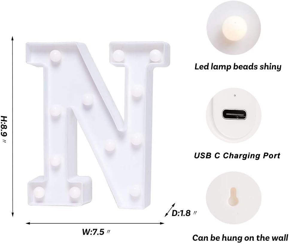 Foaky Rechargeable LED Letter Lights Marquee Sign for Home Bar Decoration, Warm Plastic, Model Recharge-ABS, Size N