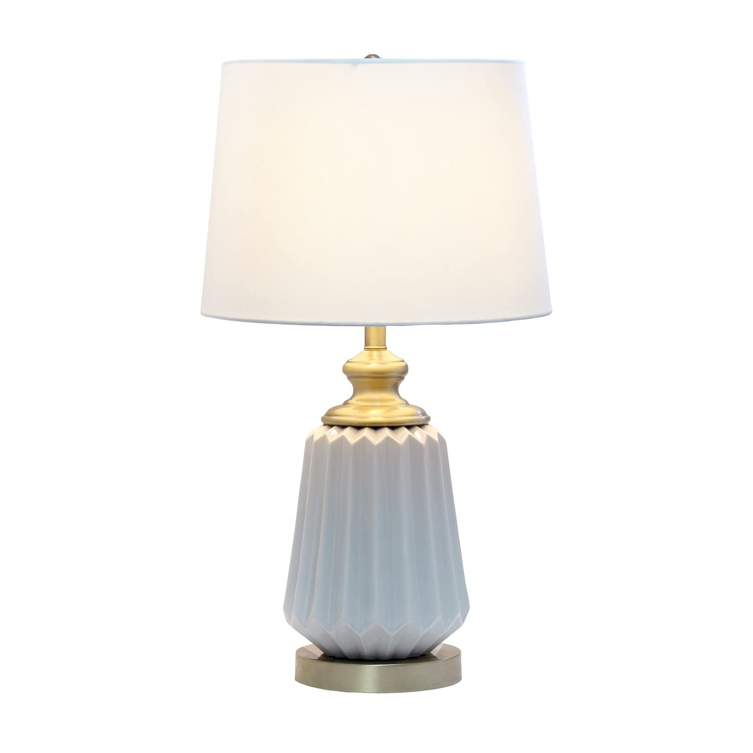 Elegant Designs LT1092-GRY Ceramic Bedside Table Lamp, 25in Traditional Farmhouse Style, Gray with Metal Accents and White Shade