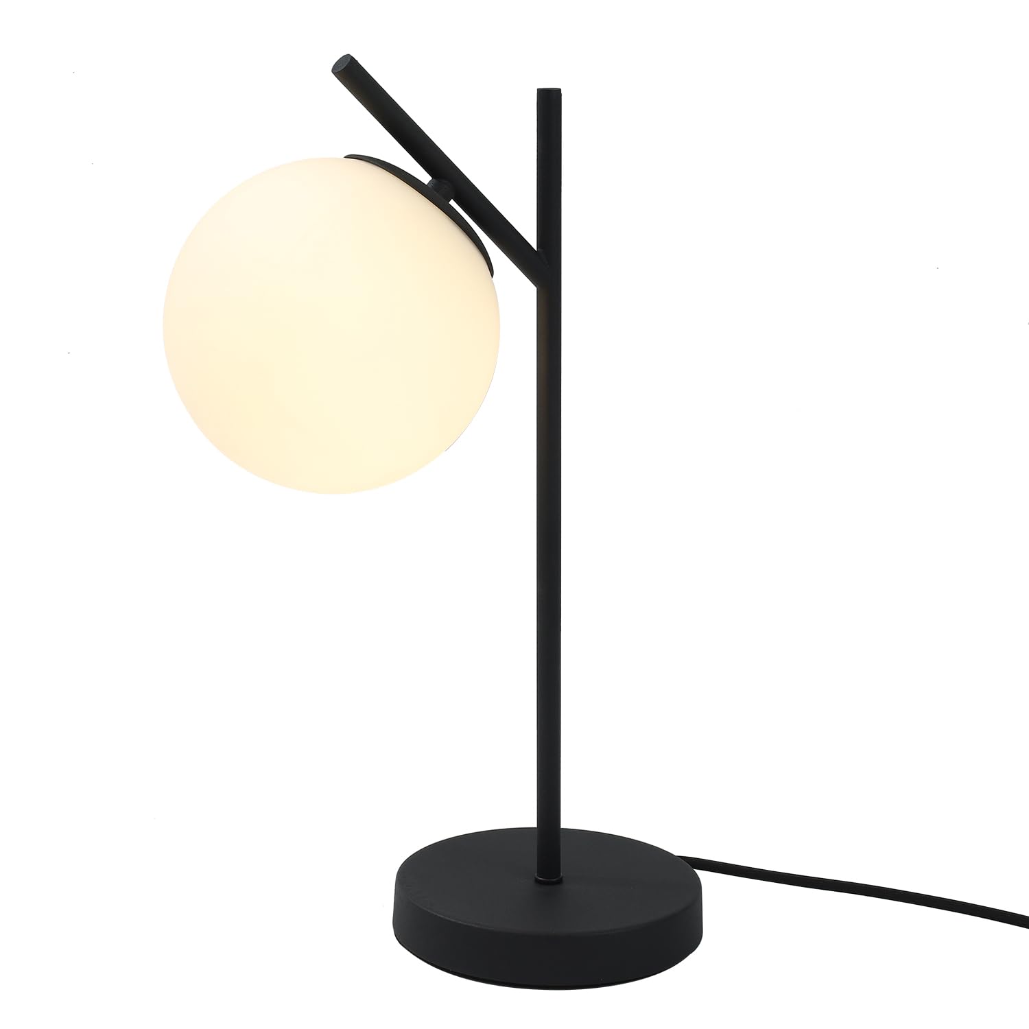 Fulesi Mid Century Modern Table Lamp Contemporary White Glass Globe Table Lamp Vintage Nordic Desk Lamp Metal Nightstand Lamp Fo