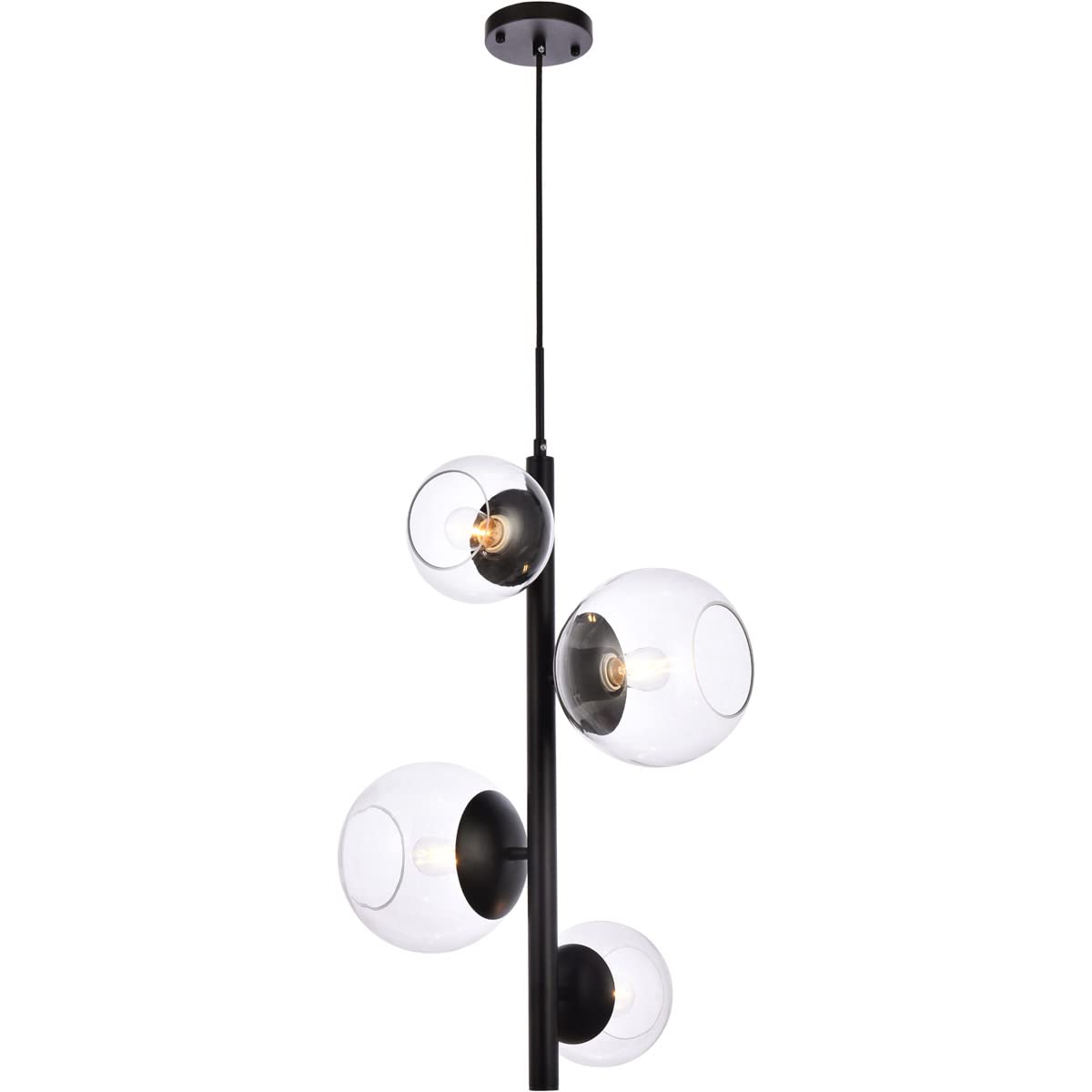 Living District Wells 4-Light Mid-Century Metal Pendant in Black and Clear