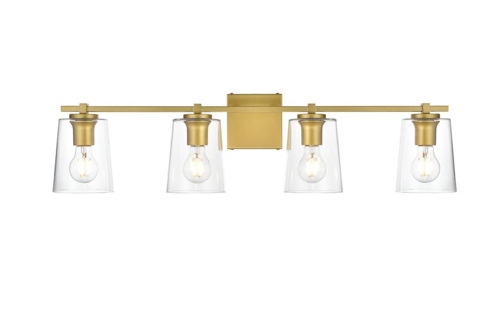 Living District Kacey 4-Light Iron & Glass Bath Sconce in Brass/Clear