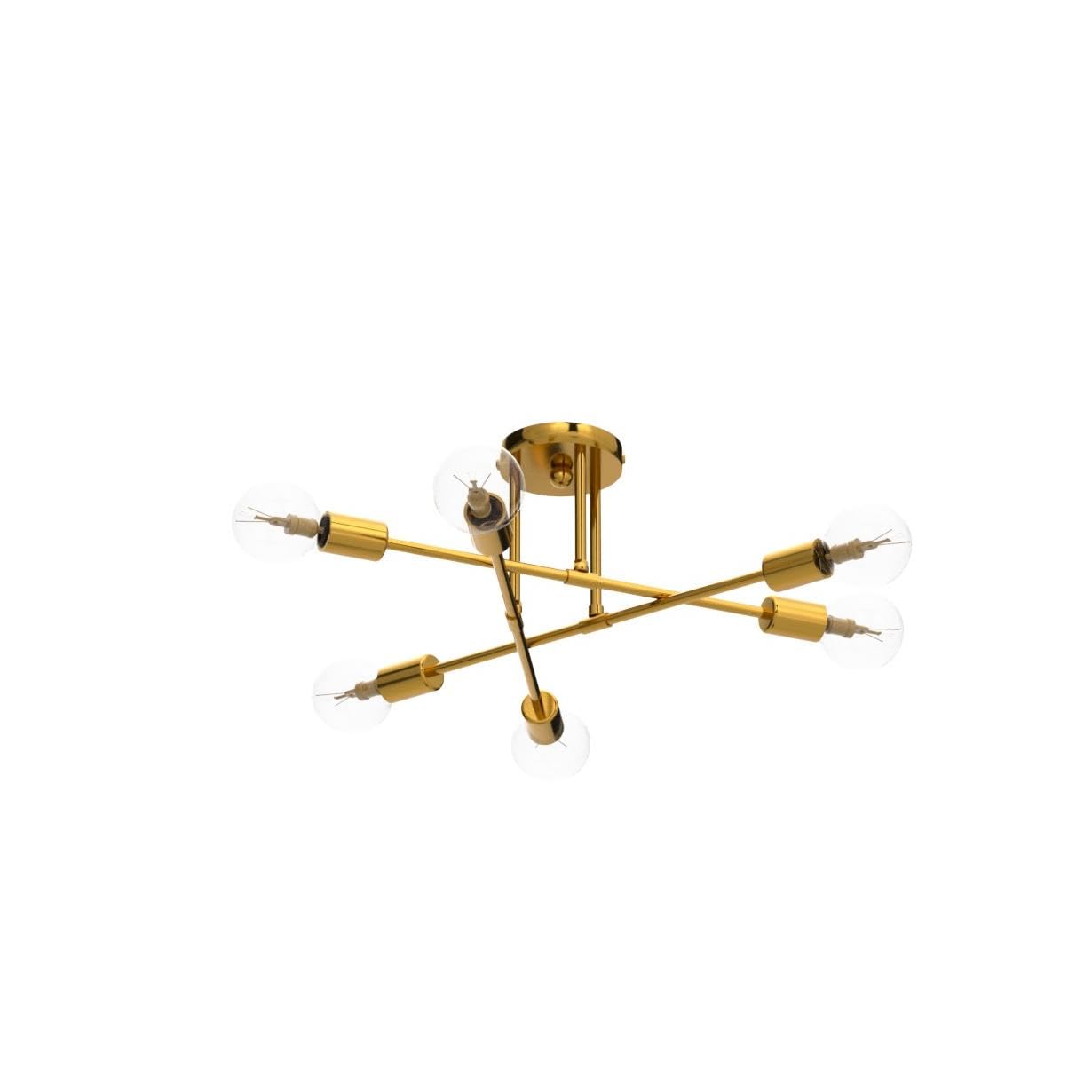 Yxth Gold 6-Light Semi Flush Mount Ceiling Light Fixture, Modern Sputnik Chandelier For Home