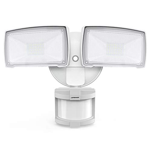 Lepower Led Motion Sensor Security Lights Outdoor, 30W 3200Lm, 5500K, Ip65 Waterproof, 2 Head Motion Detector Flood Light For Ga
