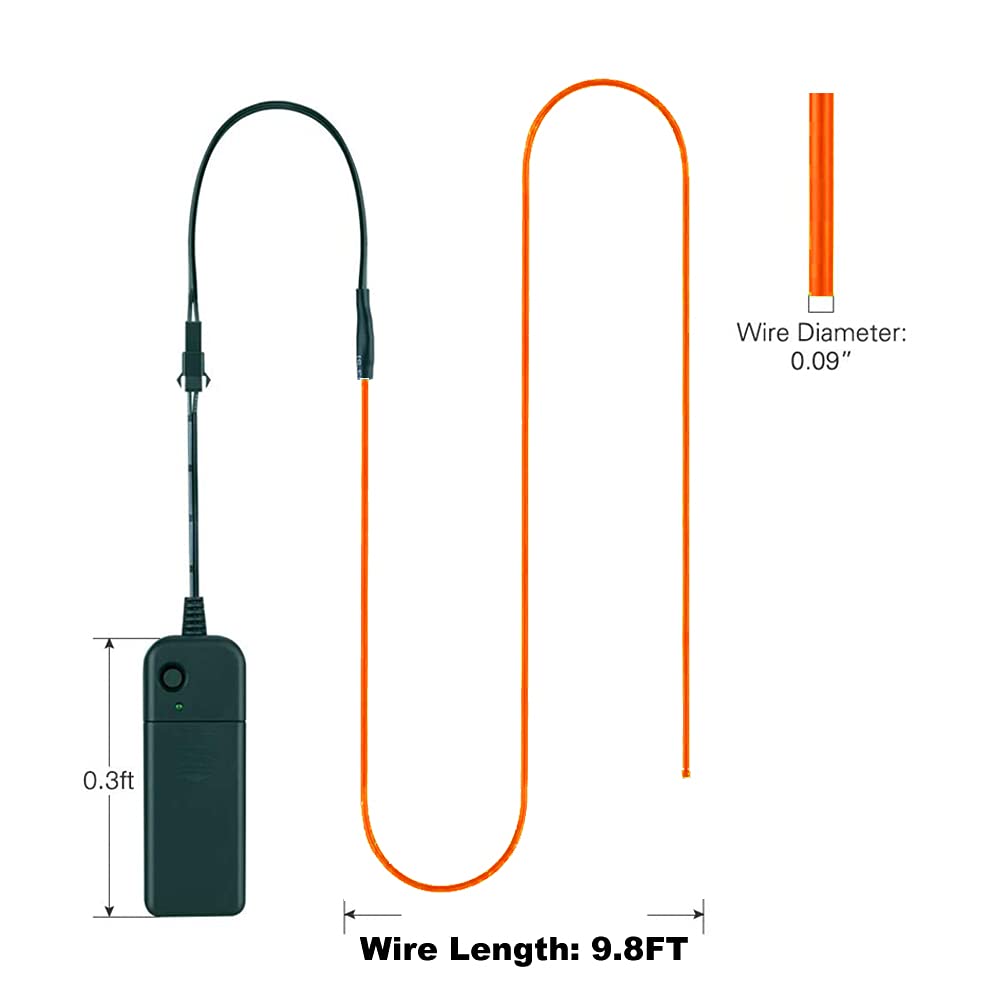 MaxLax EL Wire Neon Lights Strip, 9.8ft Orange, 360° Cuttable, Portable Battery Pack for Parties & DIY Decoration