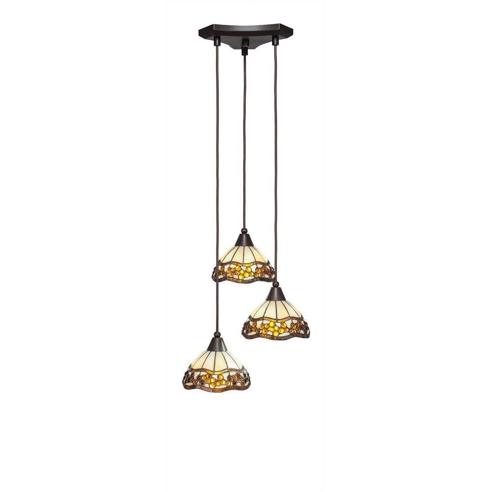 Toltec Lighting 28-Dg-9975 Europa 3 Light Multi-Light Mini Pendant With Roman Jewel Glass, 7&quot;, Dark Granite