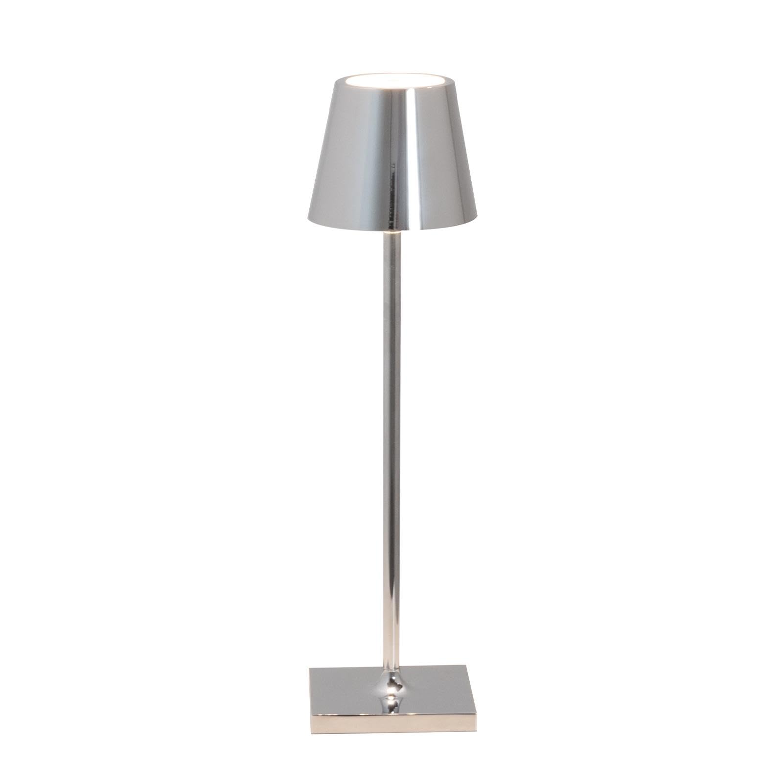 Zafferano, Poldina Micro Lamp with Glossy Chrome Finish, Rechargeable Cordless Table Lamp with Touch Controls, Usable as an Indo