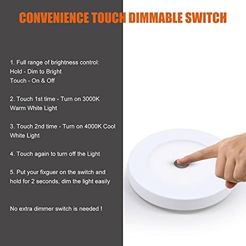 Facon 8-Inch LED RV Panel Light, Dimmable, Touch Switch, Plastic, White