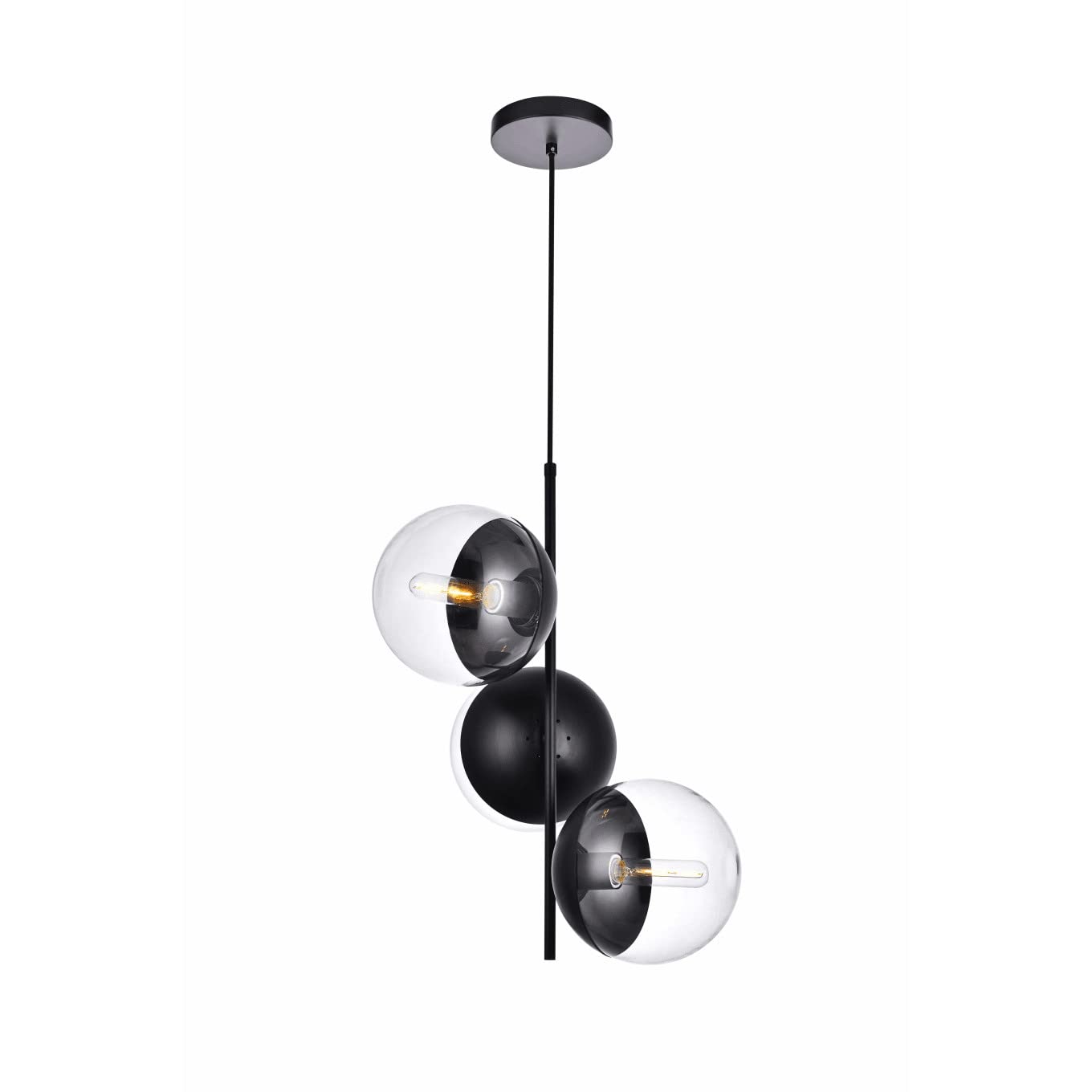 Living District Eclipse 3-Light Metal & Glass Pendant In Black/Clear