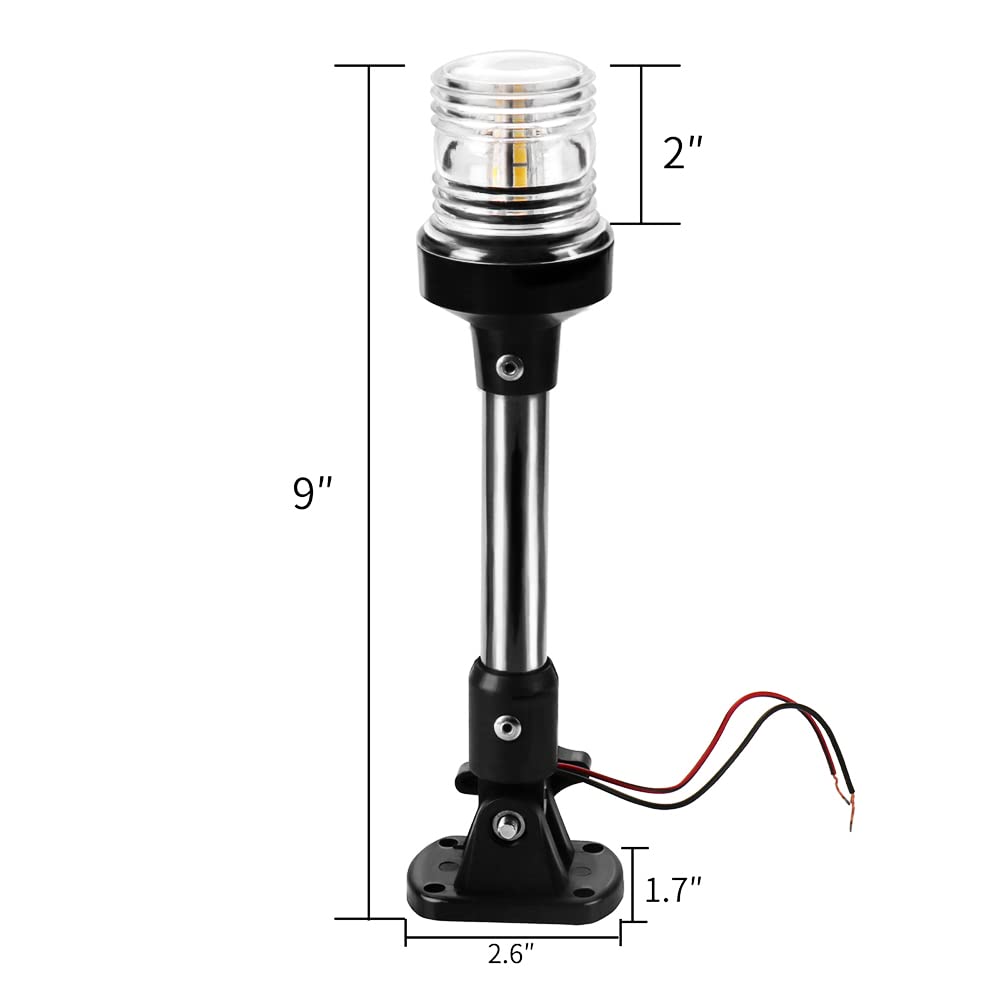 marinexplore 9 White LED Stern Light for Boat - 3 Nautical Mile Bimini Top Light, Fold Down All Round 360, 12~24V