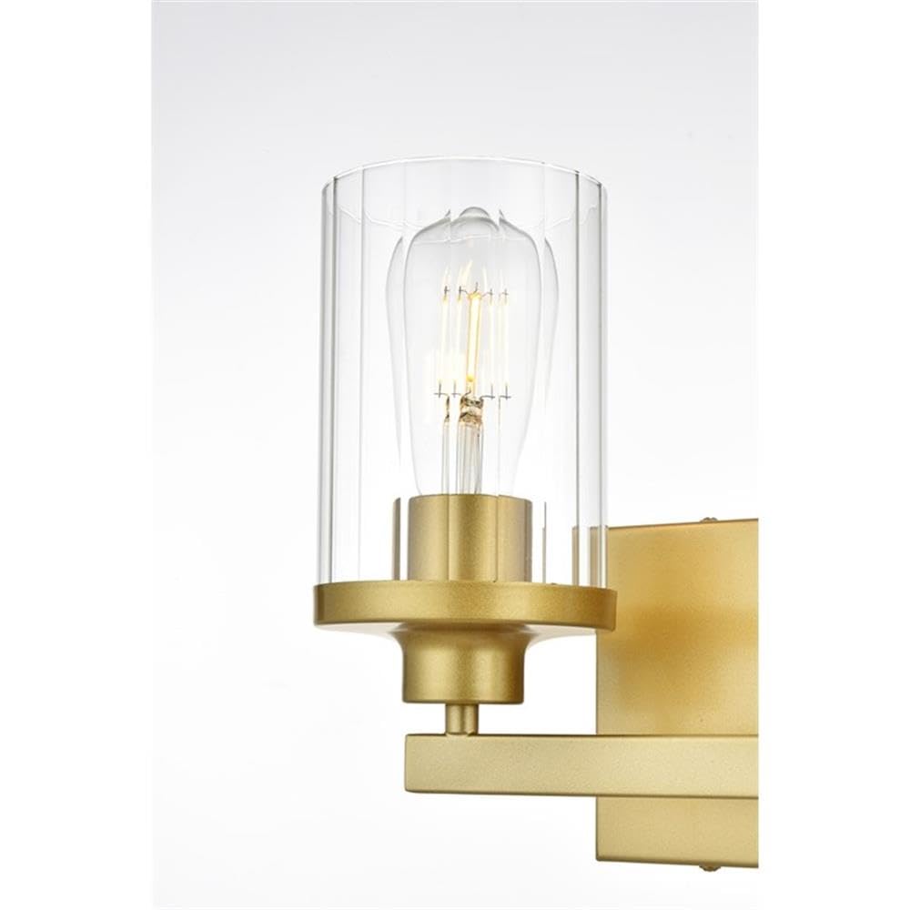 Living District Saanvi 2-Light Iron & Glass Bath Sconce in Brass/Clear