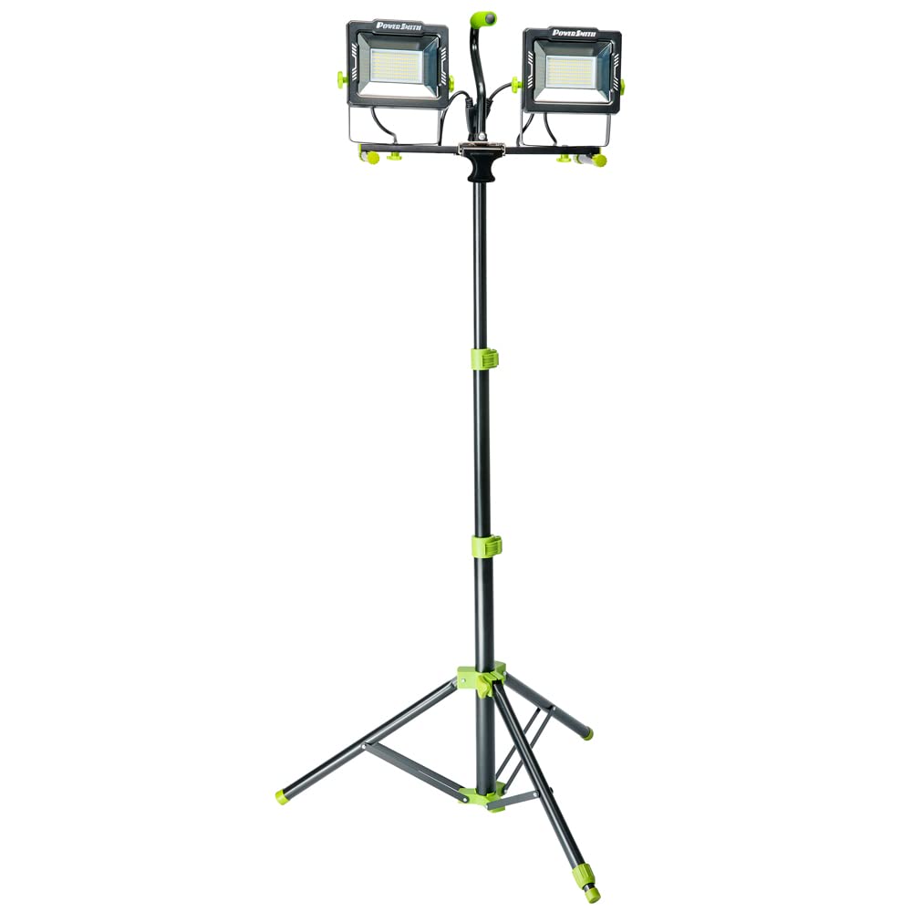 Powersmith 20,000 Lumen Dual Head Led Work Light With Adjustable Metal Tripod And 9 Ft Power Cord