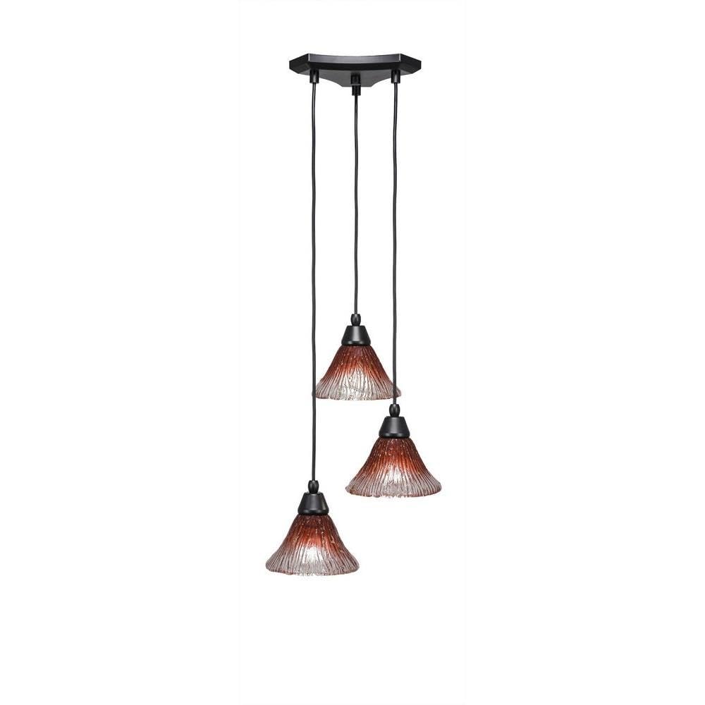 Toltec Lighting 28-Mb-756 Europa 3 Light Multi-Light Mini Pendant With Raspberry Crystal Glass, 7&quot;, Matte Black