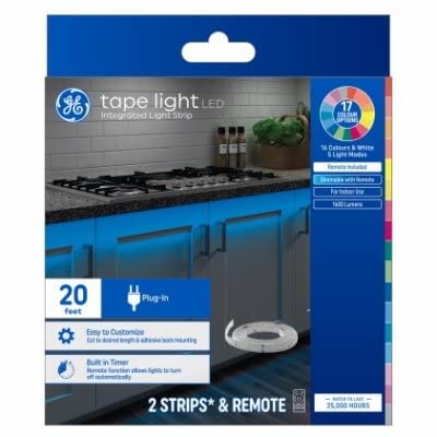 GE LED Tape Light, Color Changing Light Strip, 20ft, Plastic, Model 93129120