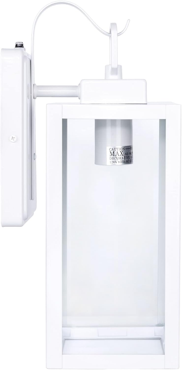 Yoonlit Smartlife Yn-Wl009 Outdoor Wall Sconce With Dusk To Dawn Photocell Sensor, Traditional One Light Porch Light, Weather Resistant, Stainless Metal Housing, Clear Glass, White, 2-Pack