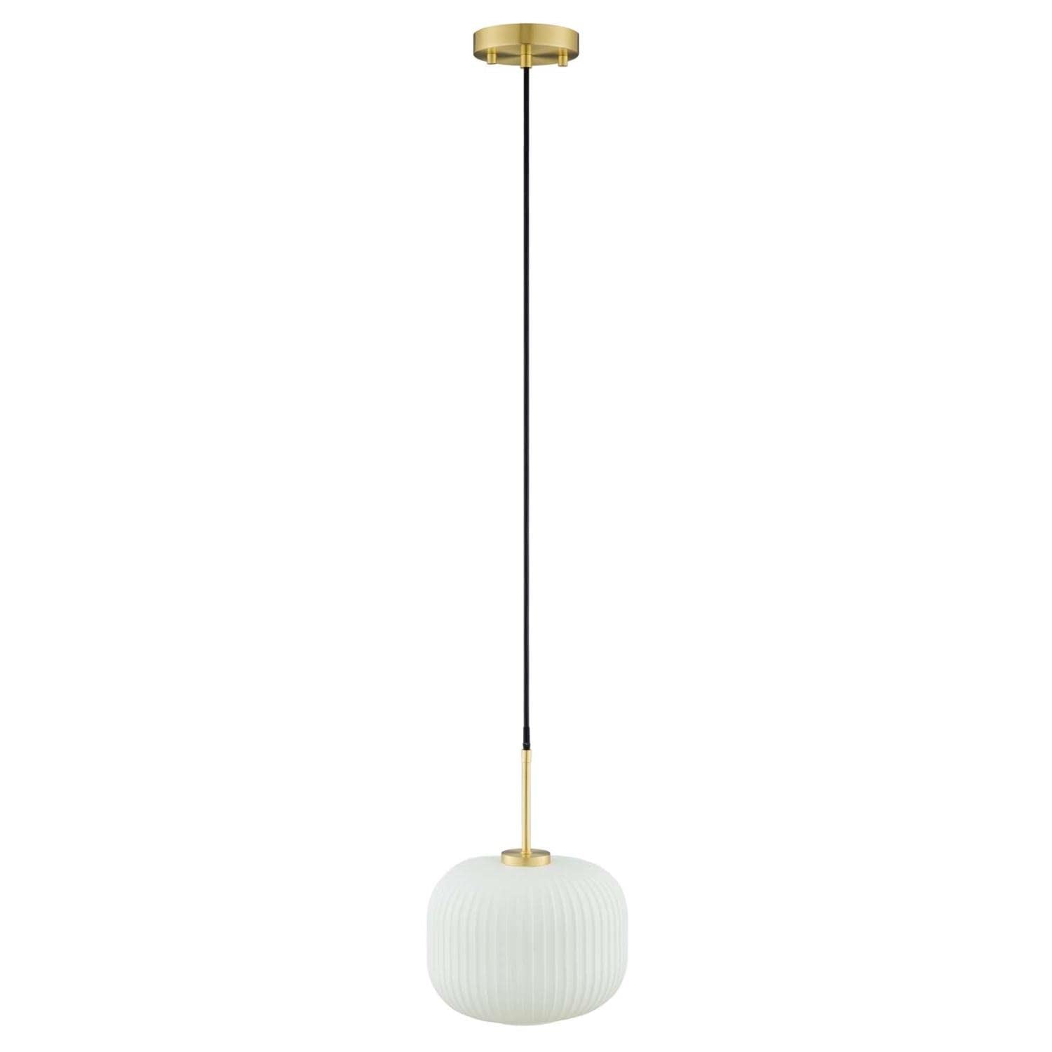 Modway Reprise 1-Light Modern Glass/Metal Pendant in White/Satin Brass
