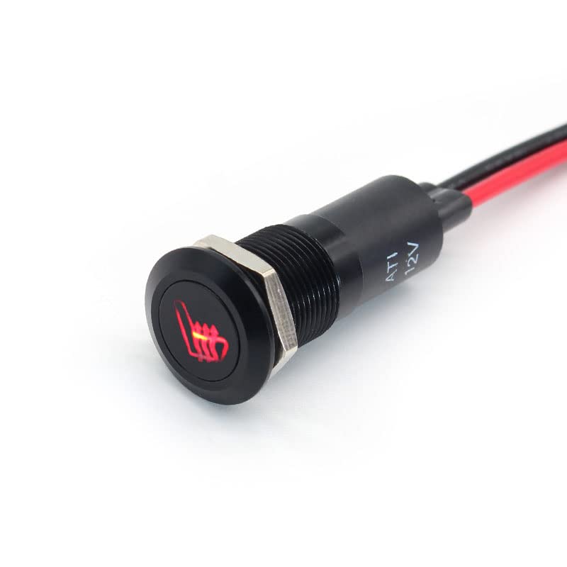 Alpinetech 12mm 12V LED Metal Signal Indicator Pilot Dash Light - Heated Seat