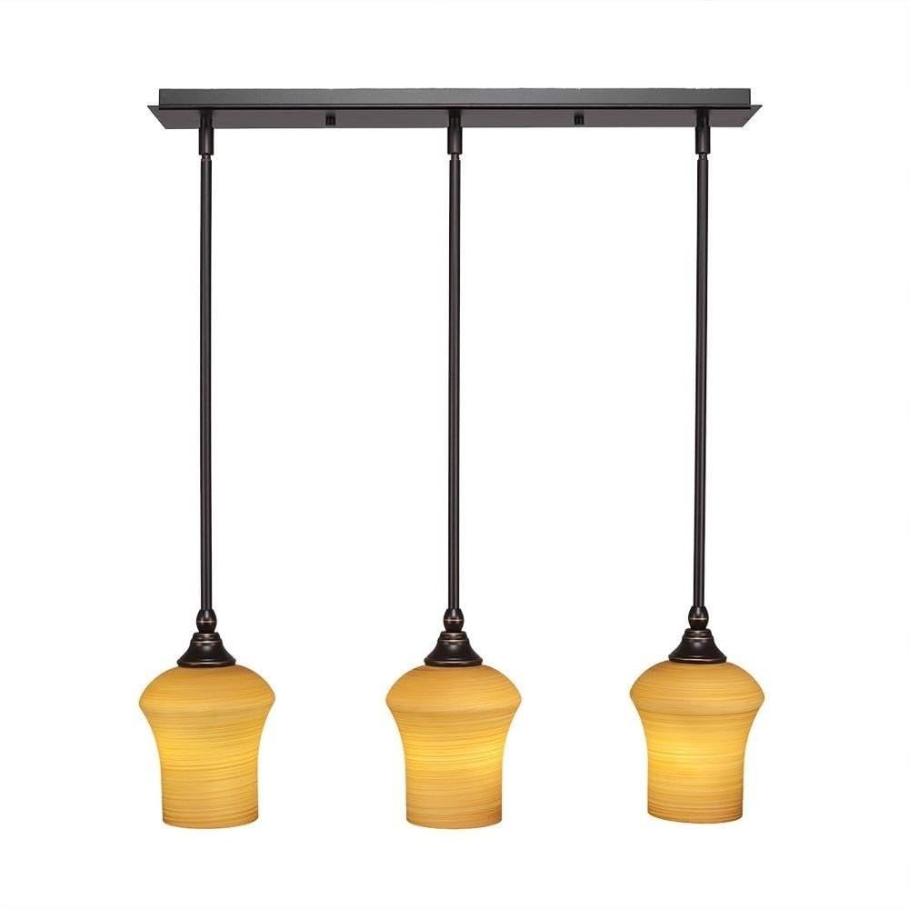 Toltec Lighting 25-Dg-680 3 Light Multi-Light Mini Hang Straight Swivel Pendant With Zilo Cayenne Linen Glass, 5.5&quot;, Dark Granite