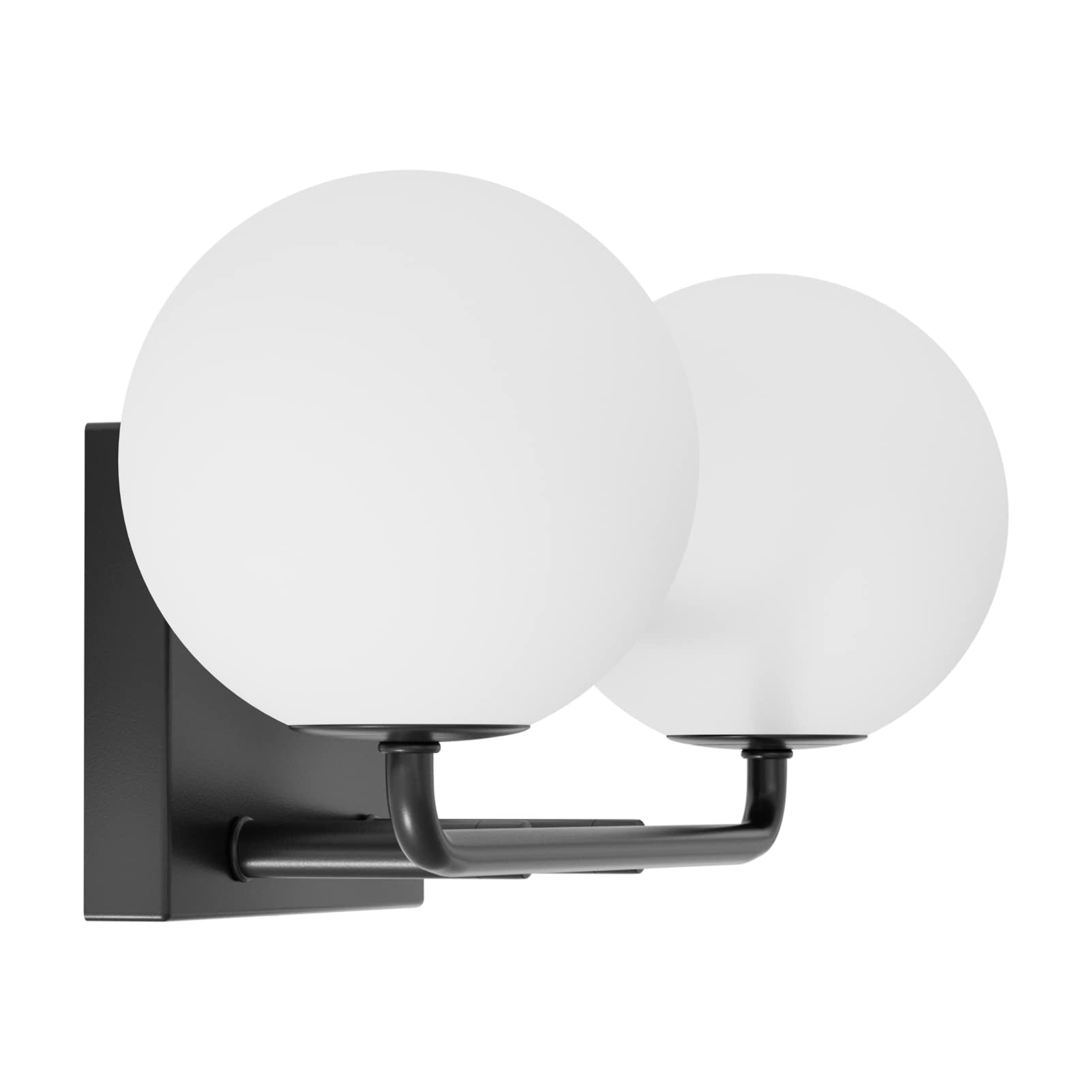 Tipace Bathroom Vanity Light Fixtures, 2 Lights, Milk White Glass, Black Metal, 14.5 IN, Model 1129
