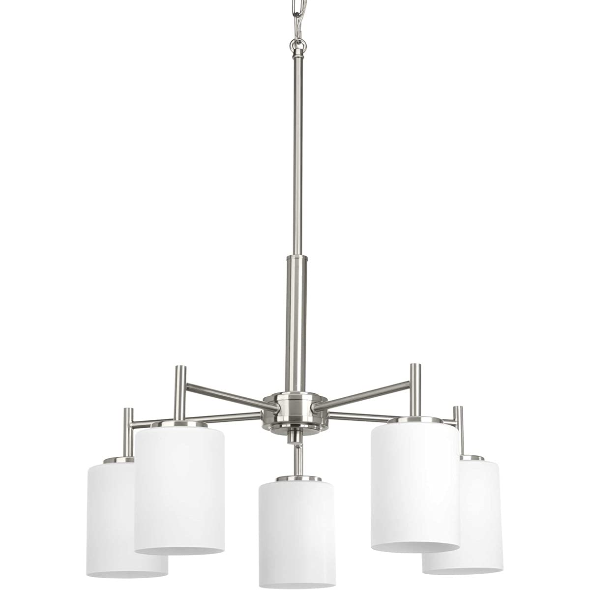 Progress Lighting P4319-09 Replay Collection Etched White Glass Modern Chandelier Light, 5-Light, Brushed Nickel