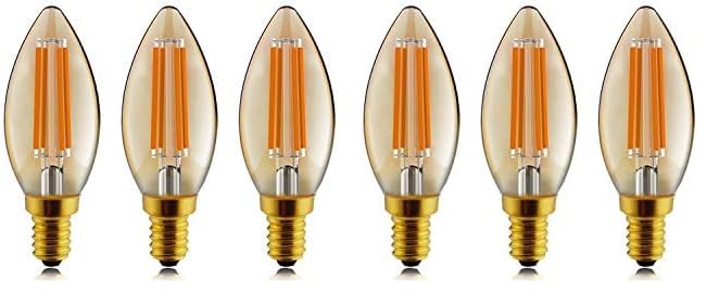 helloify B11 Dimmable Vintage LED Edison Candelabra Bulb, 60W Equivalent, High Brightness, 2500K Warm White Light, Amber Glass,