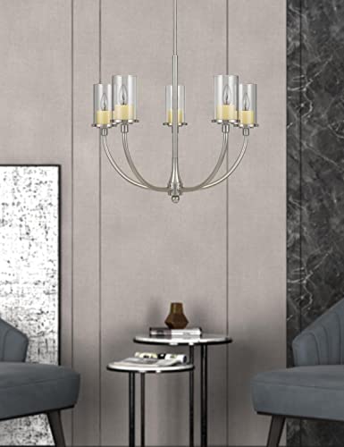 Cal Jervis Metal Chandelier, Silver, Glass Shades, 26.5inx26.5inx41.5in, Model FX-3714-5