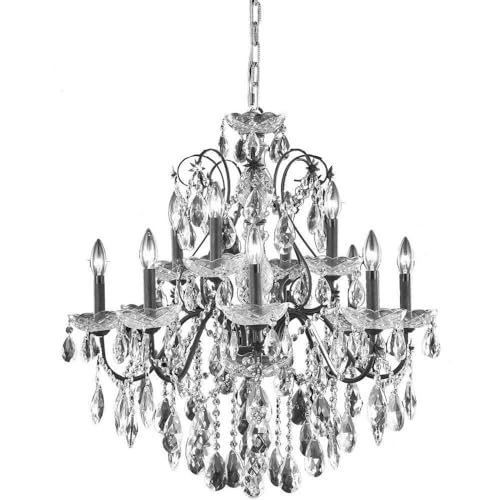 Elegant Lighting Dining Room Ceiling Light, 28in Steel and Crystal, Dark Bronze, Model 2016D28DB/RC