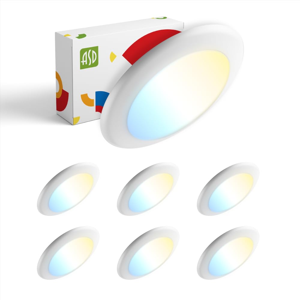 ASD LED Disk Lights 6 Inch, 15W 5CCT 2700K-5000K, Dimmable Flush Mount, White, Model ASD-LDS-6D15
