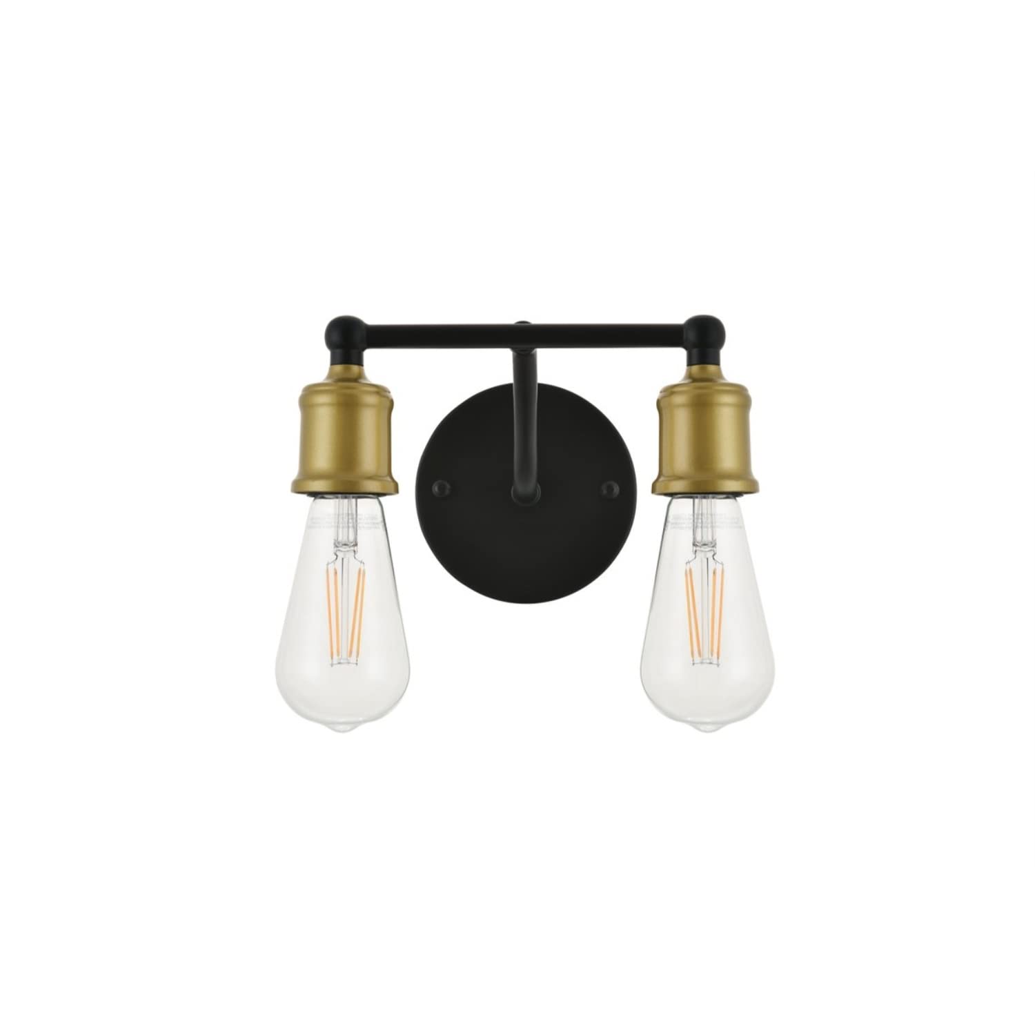 Living District Serif 2-Light Mid-Century Metal Wall Sconce in Brass and Black