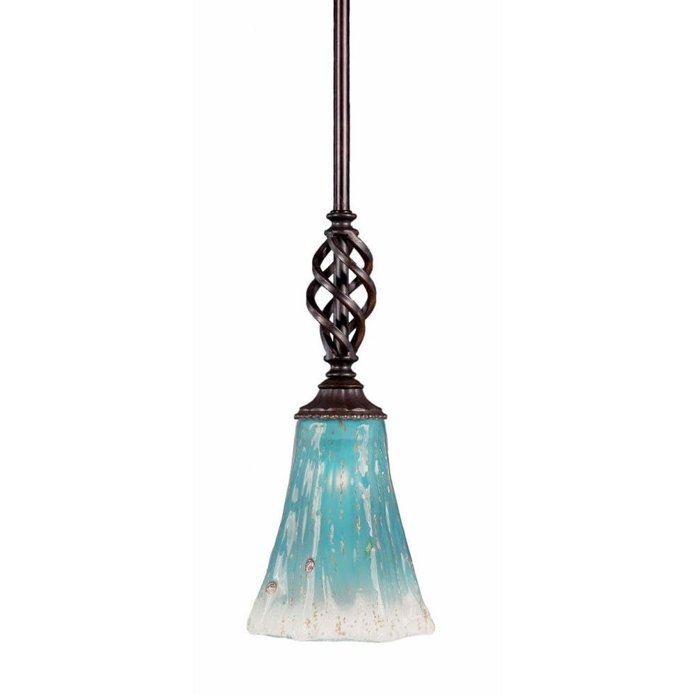 Toltec Lighting 80-DG-725 Elegante Mini Pendant with Hang Straight Swivel with 5.Inch Teal Crystal Glass, Dark Granite Finish