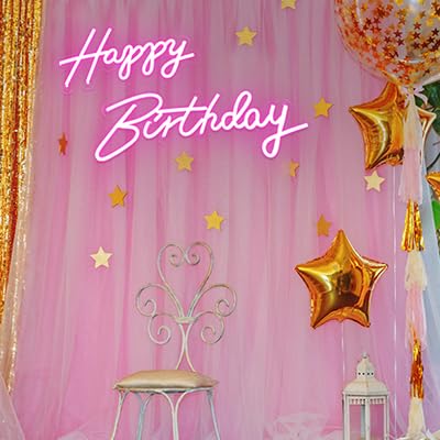 Divatla 40" Happy Birthday Neon Sign - Pink LED Light with Dimmable Switch, Acrylic, 2PCS for Party Decoration
