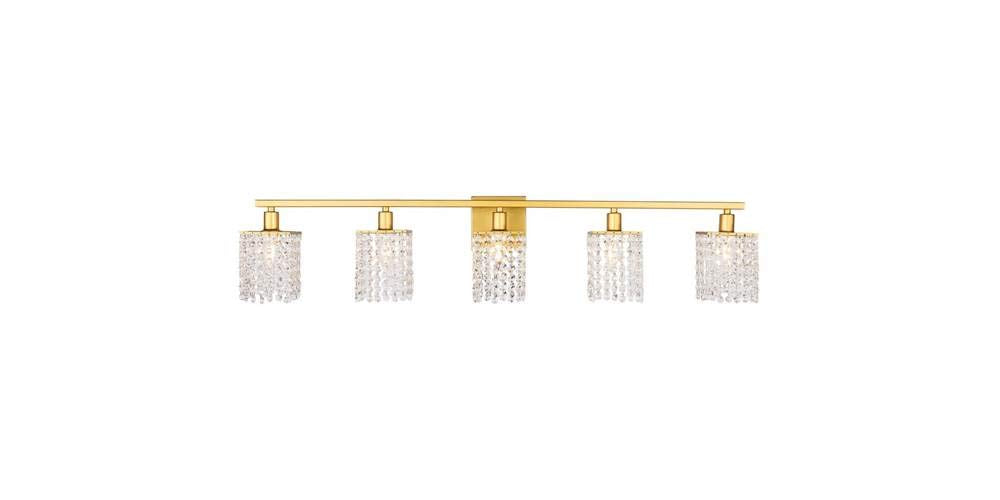Living District Phineas Mid-Century Modern 5 Light Entryway and Bathroom Wall Sconce in Brass and Clear Crystals
