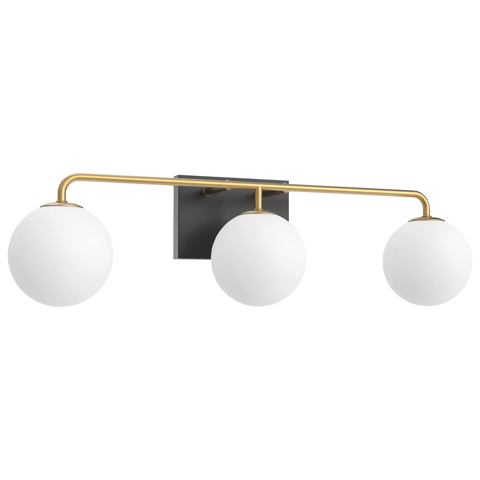 Tipace Mid Century Modern Gold 3-Lights Vanity Light Fixtures With Milky White Glass Ball Shades Industrial Vanity Lighting Over Mirror Wall Sconces For Bathroom Dressing Table Bedroom(Exclude Bulb)
