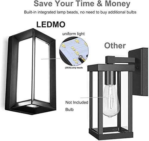 LEDMO Outdoor Wall Lights - 1800LM Matte Black Aluminum - IP65 Waterproof - 4 Pack - Modern Christmas Lighting, 6000K