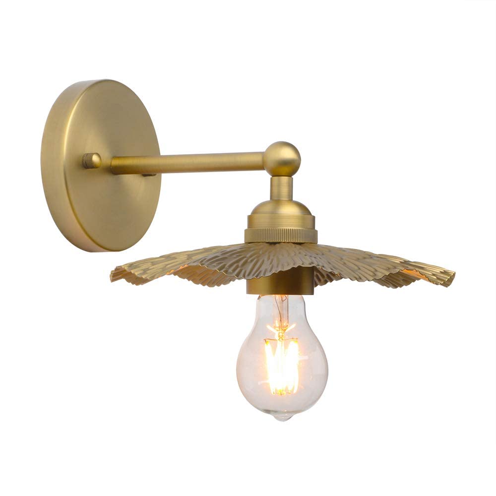 Pathson Vintage Metal Wall Sconce, Flower Shape, 1-Light, Brass Finish, Model XLUS1316D, Farmhouse Lighting for Home Decor
