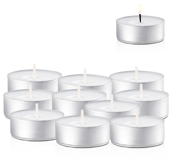 100-Pack Unscented Tea Lights Candle in Bulk  Smokeless  Dripless & Long Lasting Small Votive Mini Tealight Candles for Home  Pool  Shabbat  Weddings & Emergencies 4 Hour Burn Time