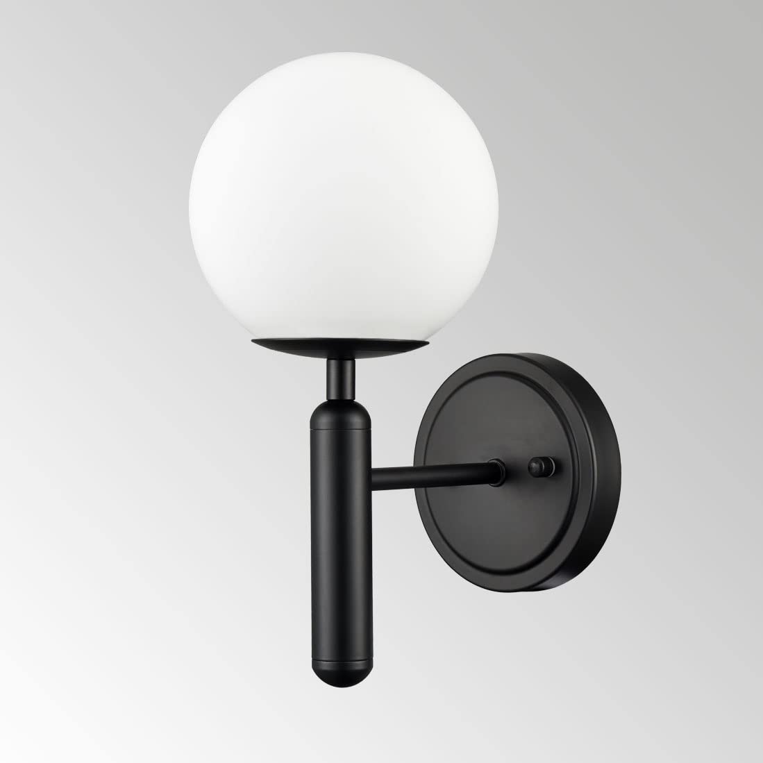 Diryzon Modern Globe Wall Light Fixture Set Of 2 Black Wall Sconces Bathroom Vanity Light With Opal Glass Shade For Living Room