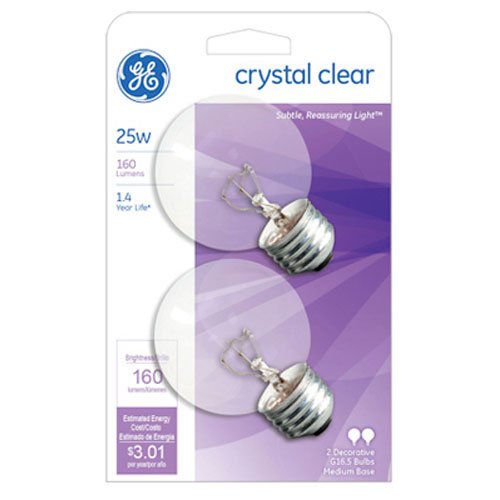 G E Lighting 31106 Traditional Lighting Ge2Pk25W Clr Globe Lamp, G16.5