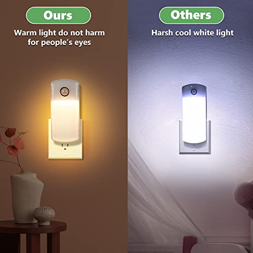 Enhon Motion Sensor Night Lights, 4 Pack, Automatic Dusk to Dawn, Warm White, Rechargeable Emergency Power Failure Lights for Home