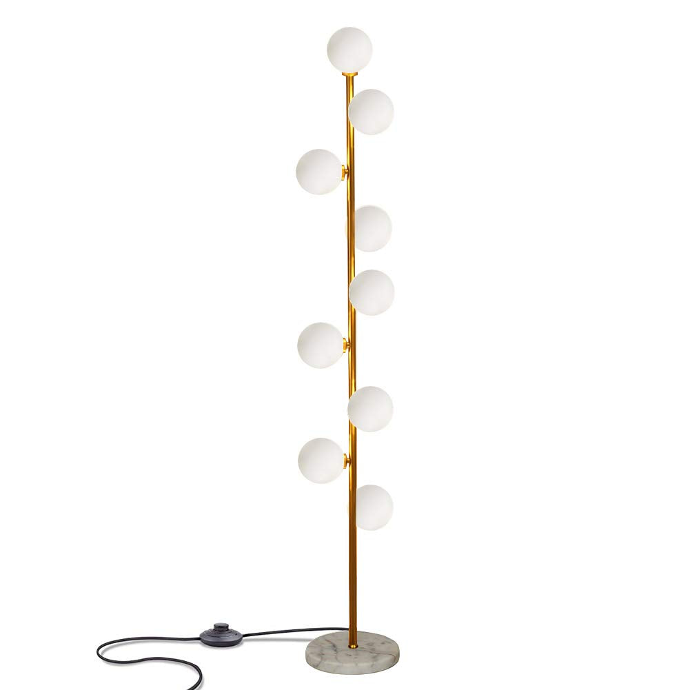 Hsyile Floor Lamp, 9 Lights, Modern Creative Design, Glass, Gold Finish, Ideal for Living Room, Bedroom, Office