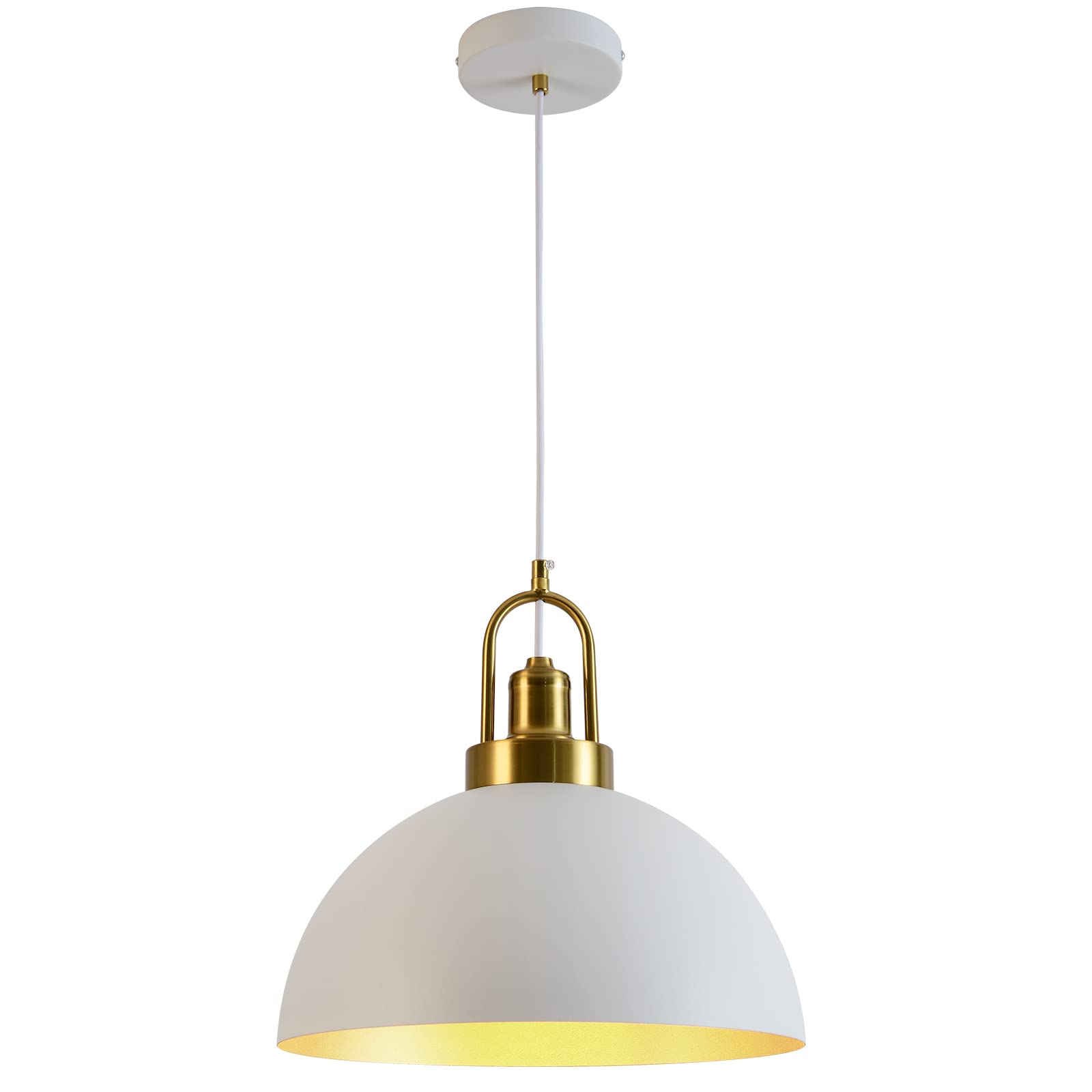 Vintage Industrial Pendant Light - 13.58'' Rustic White and Gold Farmhouse Dome Pendant Lighting, 78.74'' Length, for Kitchen, D
