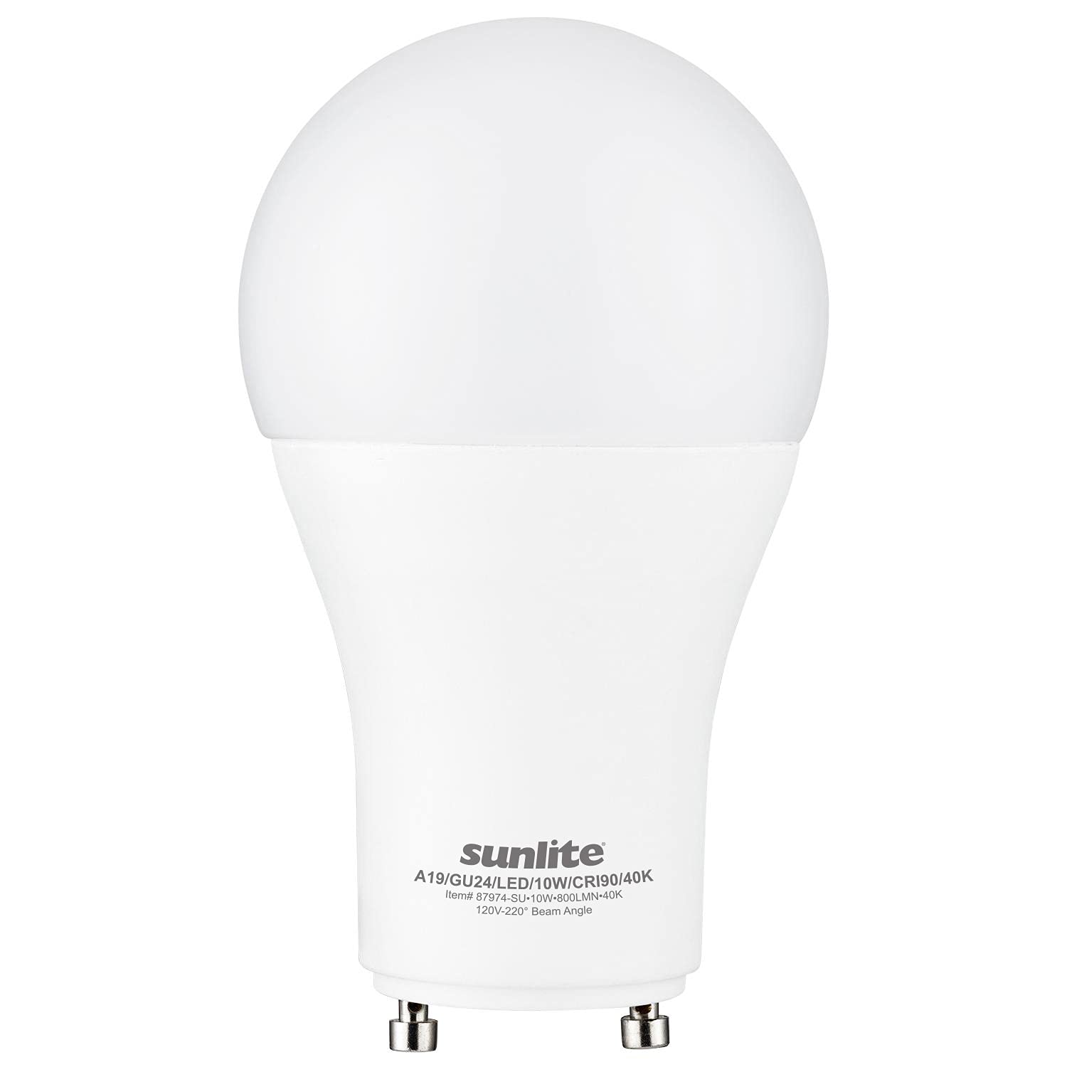 Sunlite A19 GU24 Dimmable Light Bulb, 9 Watts (60WEquivalent) 800 Lumens, 2 Prong LED Twist and Lock Base, 90 CRI, ETL Rated for