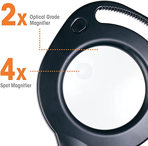 OttLite 2-in-1 LED Magnifier Floor and Table Light, 2x Optical Grade Magnifier, Black, Model 438PN9