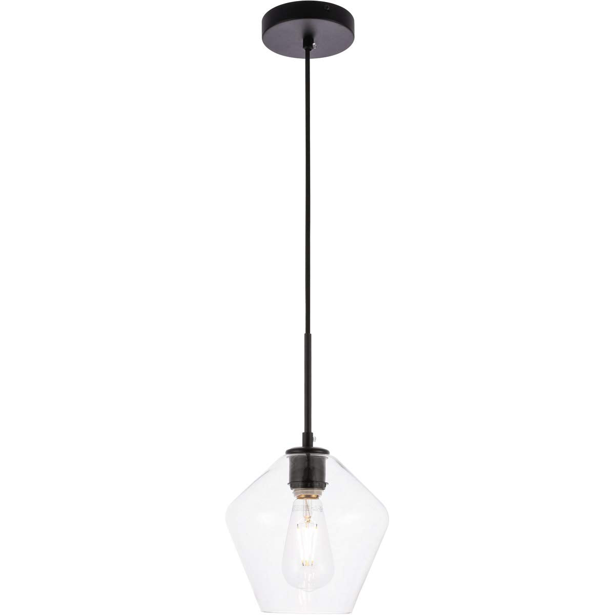 Living District Gene 1-Light Mid-Century Metal Pendant in Black and Clear Glass