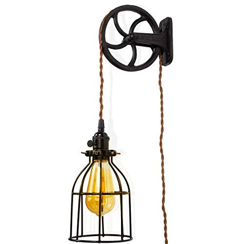 Rustic State Wall Mount Pulley, Cast Iron, 6.75 Inch Diameter, Vintage Industrial Style, Rustic Brown, Model HUMAY042