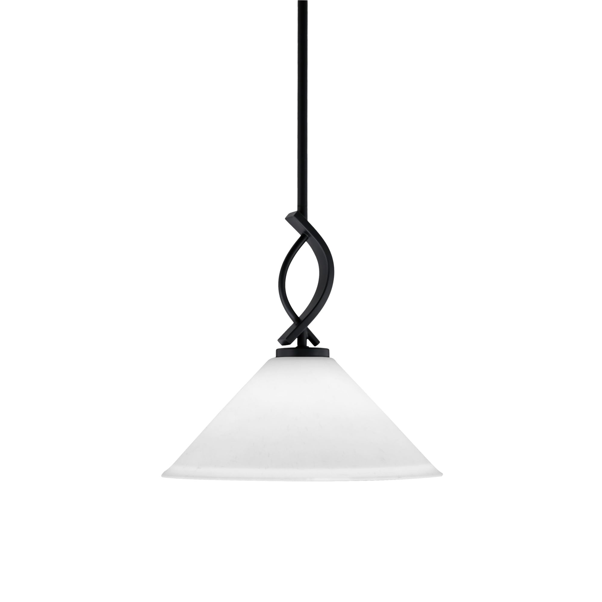 Cavella 1 Light Stem Mini Pendant Shown in Matte Black Finish with 12&quot; White Muslin Glass