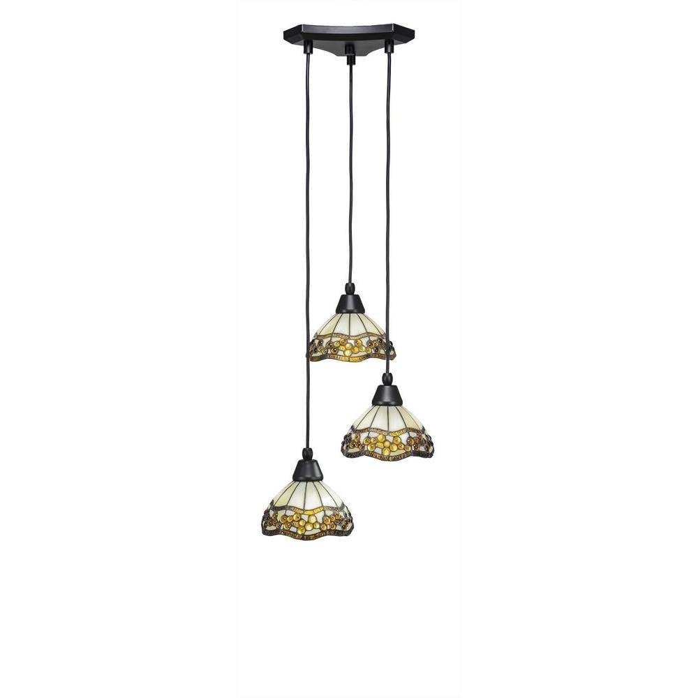 Toltec Lighting 28-Mb-9975 Europa 3 Light Multi-Light Mini Pendant With Roman Jewel Glass, 7&quot;, Matte Black