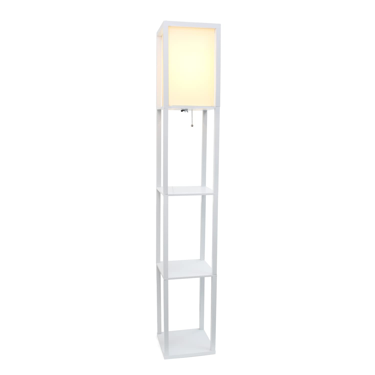 Lalia Home White Column Shelf Floor Lamp With Linen Shade - Elegant Wood Design