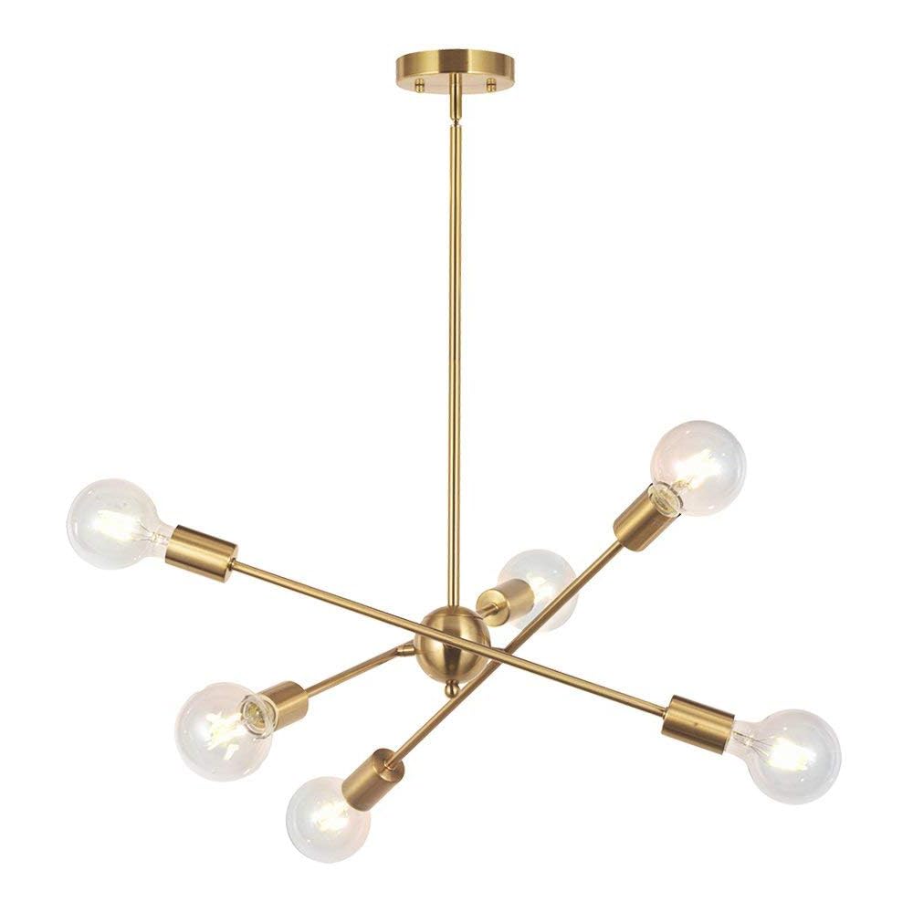 BONLICHT Modern Sputnik Chandelier Lighting 6 Lights Brushed Brass Chandelier Mid Century Pendant Lighting Gold Ceiling Light Fi