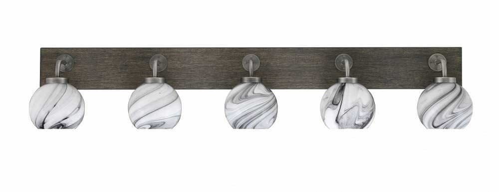 Toltec Lighting 1775-Gpdw-4109 Oxbridge - 5 Light Bath Bar-9 Inches Tall And 46.5 Inches Length, Finish Color: Graphite/Painted Distressed Wood-Look Metal, Glass Color: Onyx Swirl